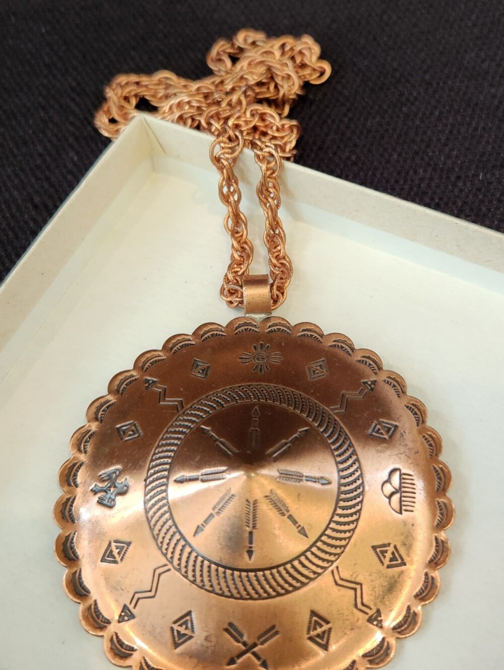 Vintage Bell Trading Post Style Copper 2" Medallion Shield Necklace Southwestern - Picture 4 of 16